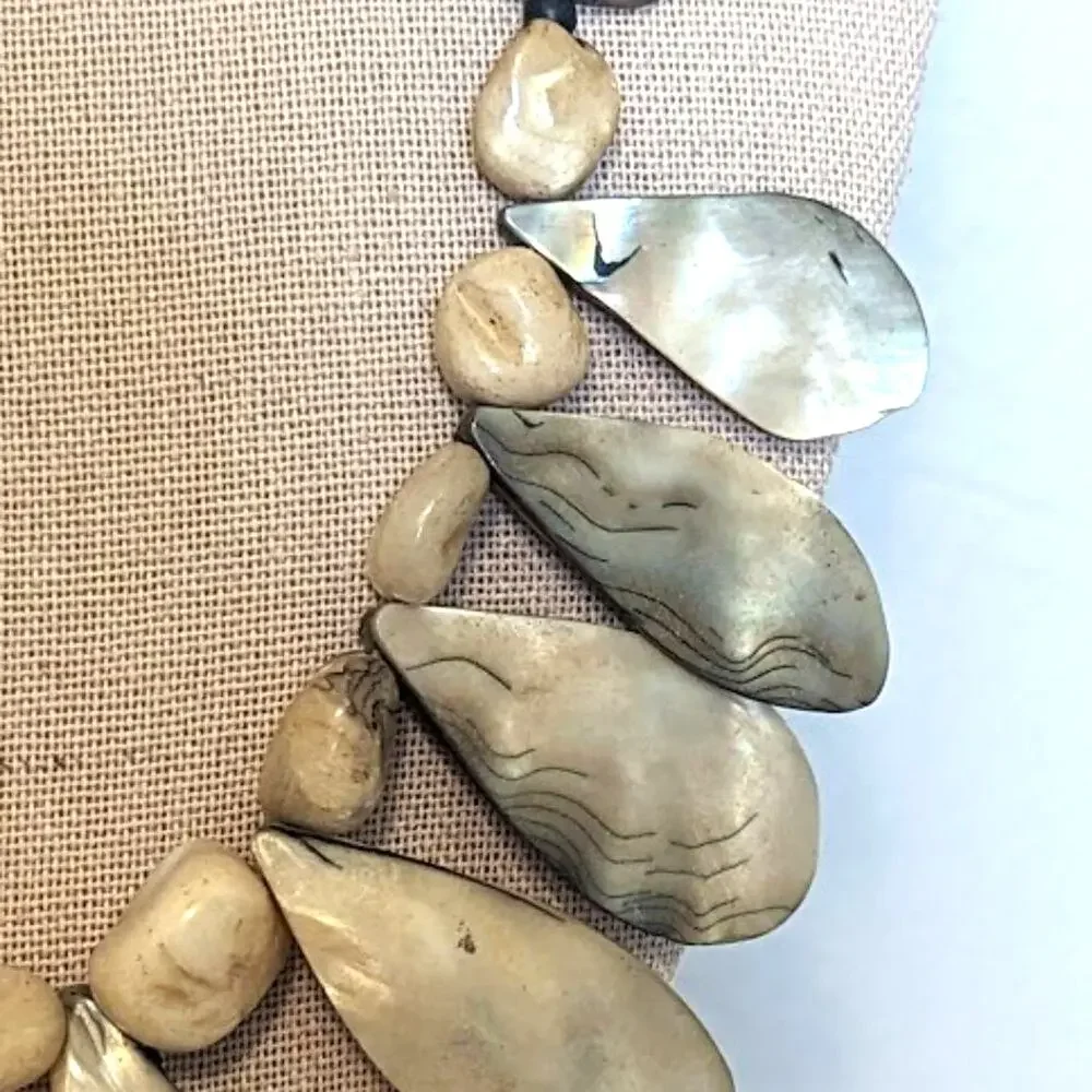 Vintage Mother of Pearl Leaves/Petal Beaded Necklace with Ornate Clasp